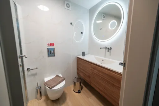 Modern bathroom with premium fixtures and smart mirror
