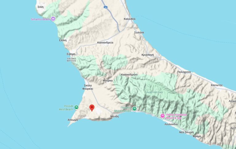 Map showing the location of The Olive Path in Poseidi, Kassandra